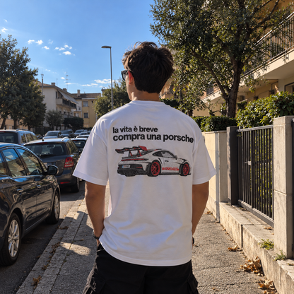 T-shirt La Vita è Breve Compra una Porsche Bianca