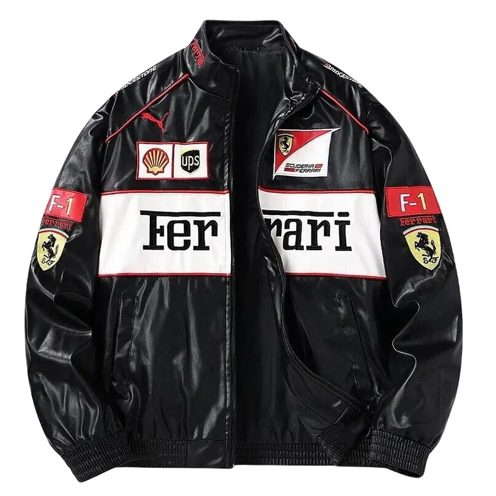Giacca in Pelle Racing Bianca – Stile F1