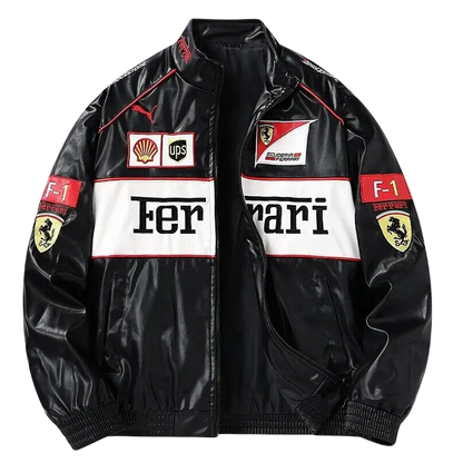 Giacca in Pelle Racing Bianca – Stile F1