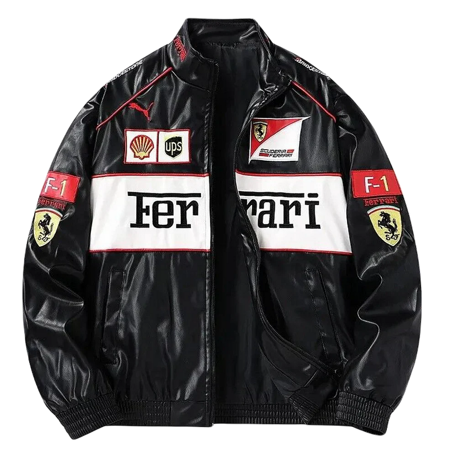 Giacca in Pelle Racing Bianca – Stile F1