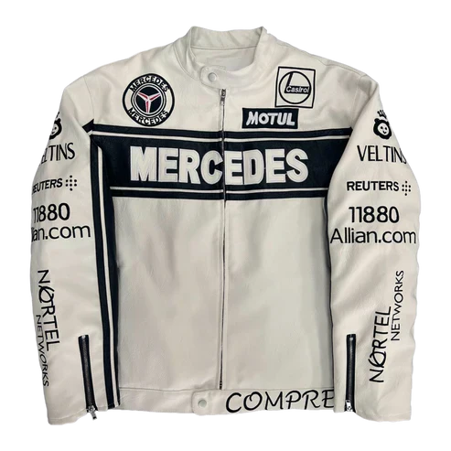 Giacca in Pelle Racing Mercedes-Benz Bianca – Stile F1