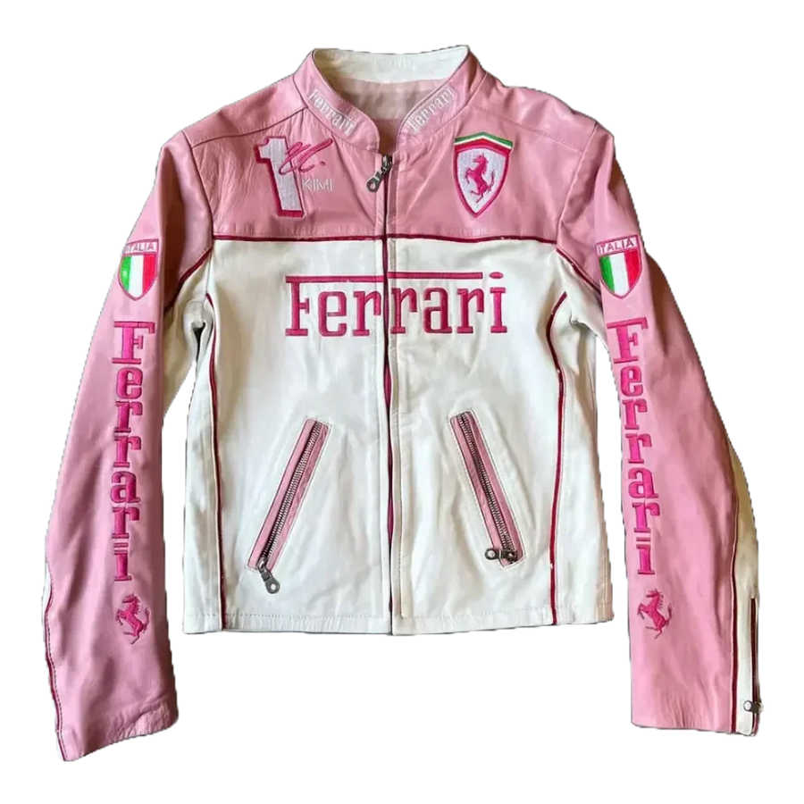 Giacca in Pelle Racing Rosa – Stile F1