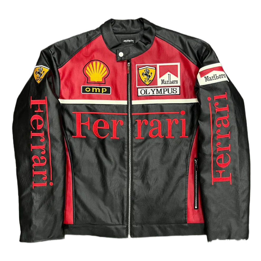Giacca in Pelle Racing Rossa – Stile F1 Vintage