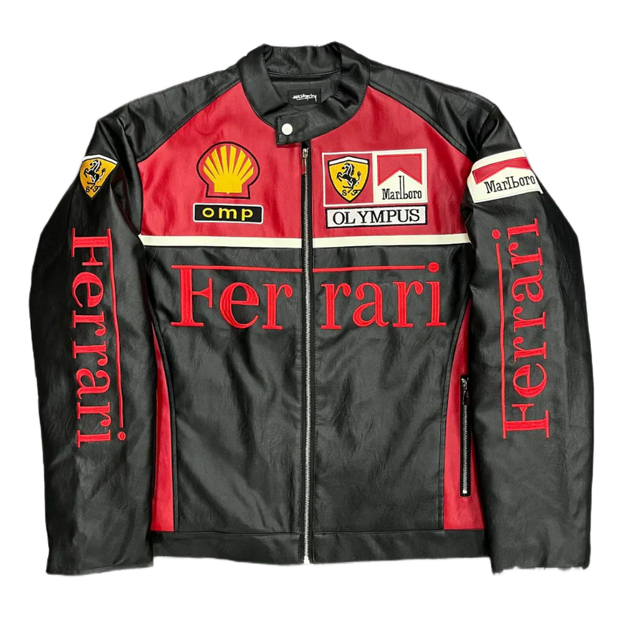 Giacca in Pelle Racing Rossa – Stile F1 Vintage