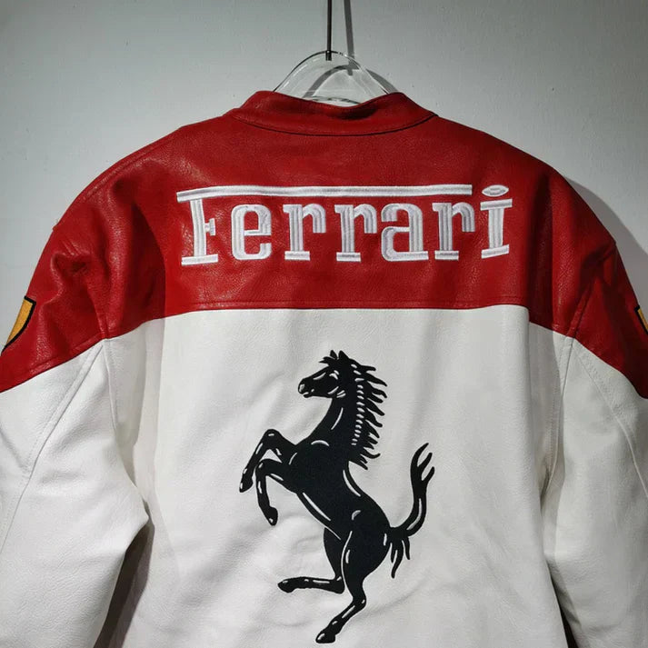 Giacca in Pelle Racing Bianca – Stile F1