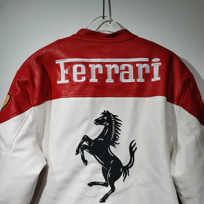 Giacca in Pelle Racing Bianca – Stile F1
