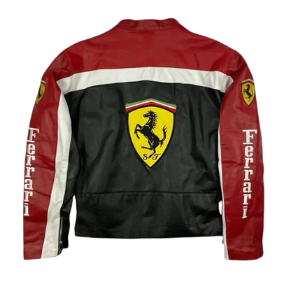 Giacca in Pelle Racing Nera e Rossa – Stile F1 Vintage