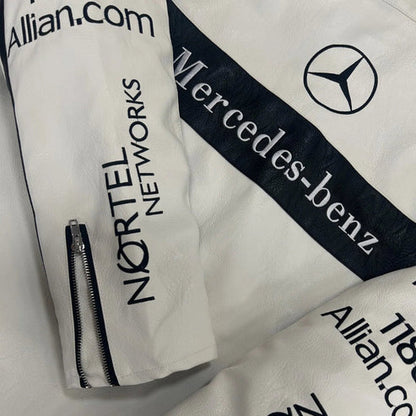 Giacca in Pelle Racing Mercedes-Benz Bianca – Stile F1