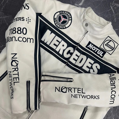 Giacca in Pelle Racing Mercedes-Benz Bianca – Stile F1